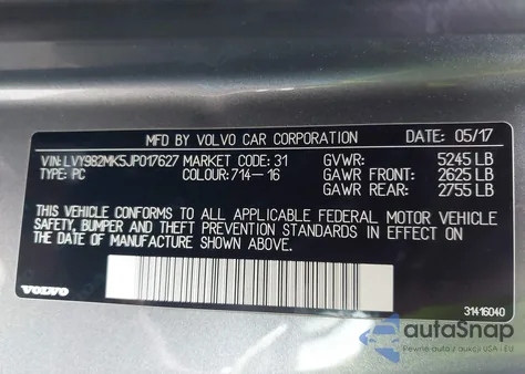 2018 Volvo S90 T5 Momentum from USA, damaged, VIN LVY982MK5JP017627